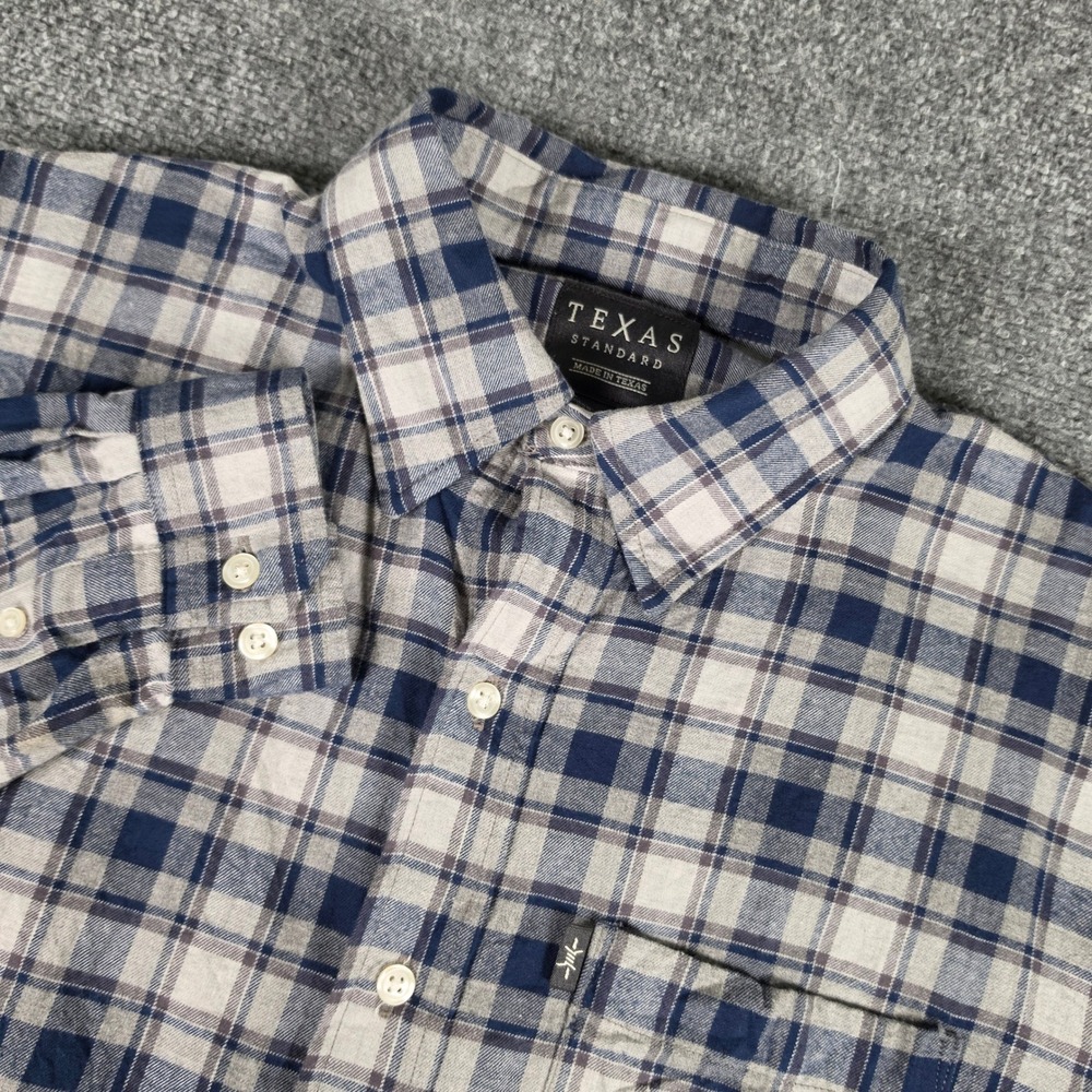 Texas Standard Flannel Shirt Mens Large Blue Gray Plaid Cotton Long Sleeve